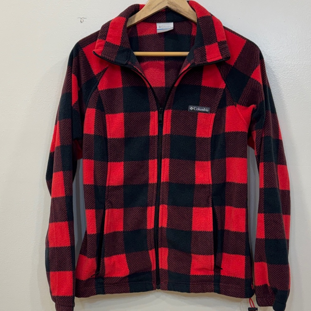 Columbia Red and Black Checkered Fleece Jacket